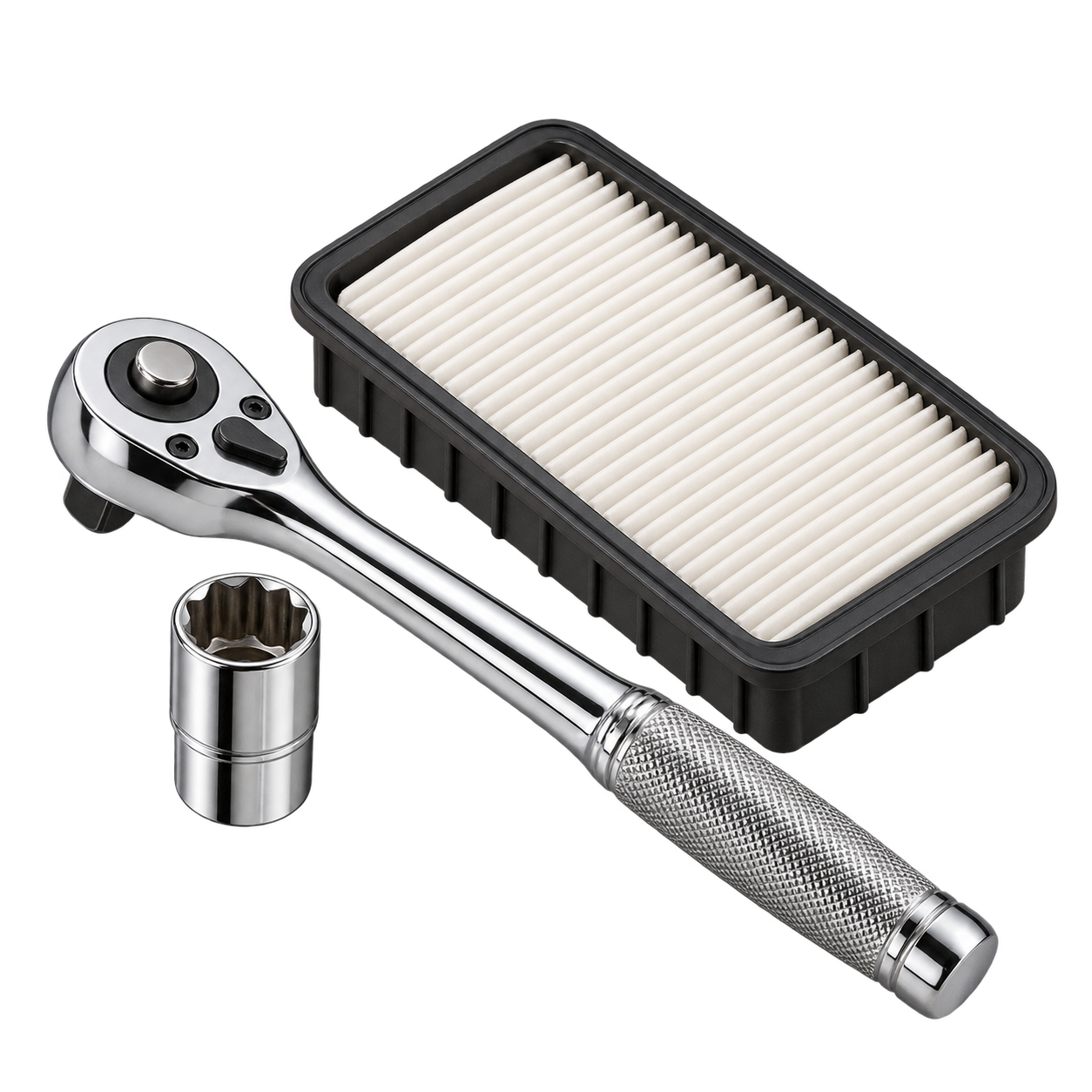 Maintenance category illustration: a ratchet and air filter