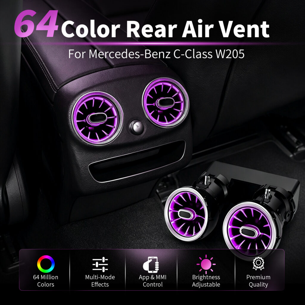 64 Color Rear Turbine Air Vent Ambient Light for Mercedes Benz C Class W205 GLC X253 Sync Original Car Interior Atmosphere Lamp
