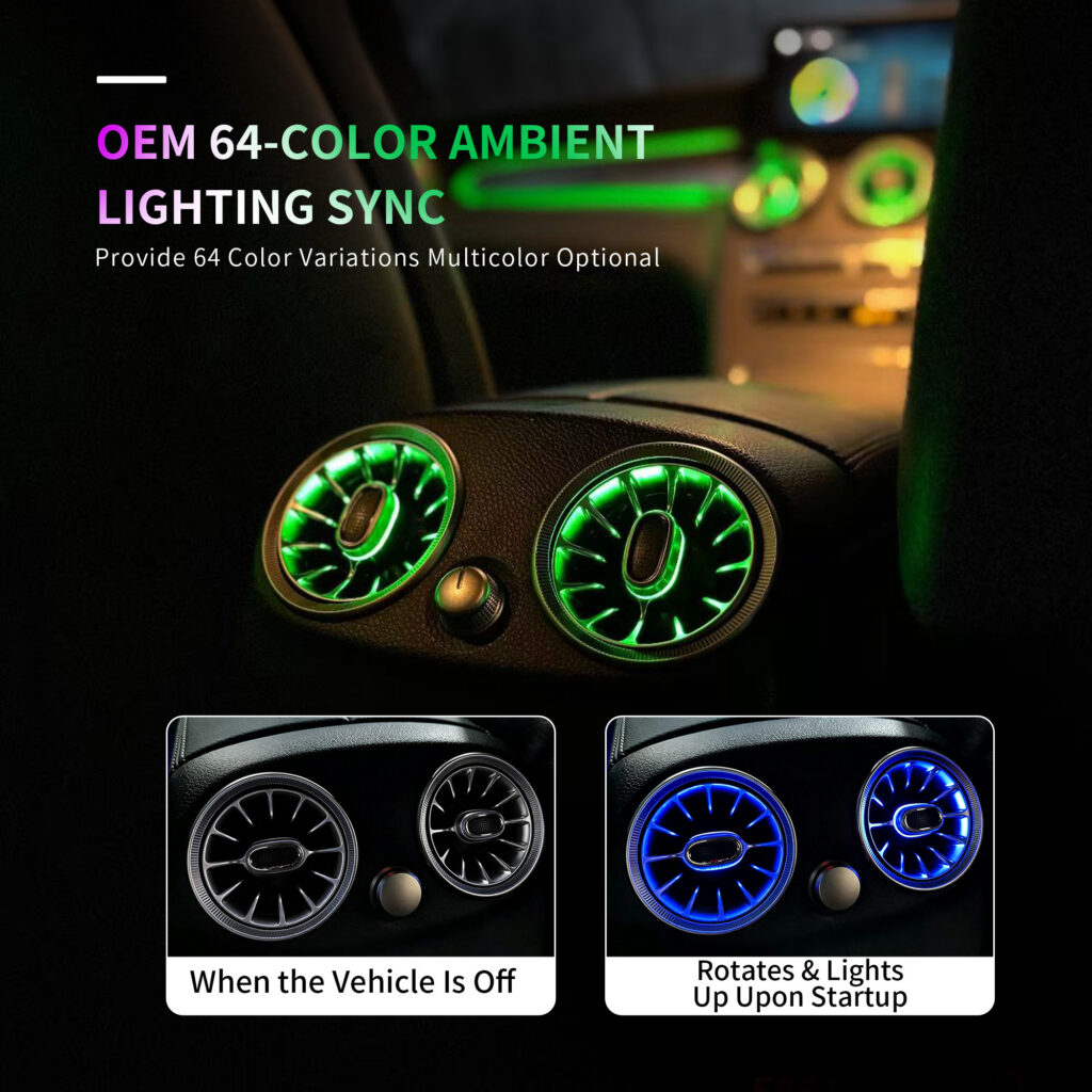 64 Color Rear Turbine Air Vent Ambient Light for Mercedes Benz C Class W205 GLC X253 Sync Original Car Interior Atmosphere Lamp